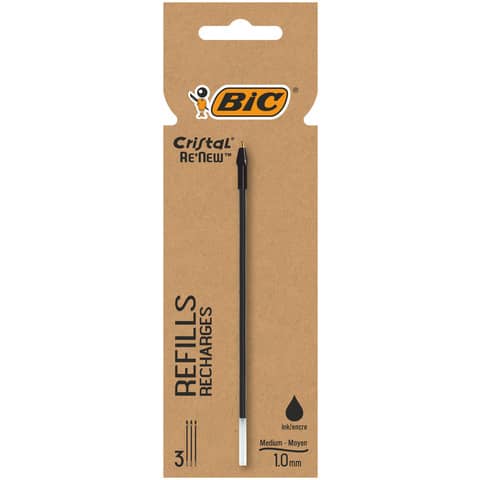 Refill Bic Cristal Re'New - conf. 3 pezzi BIC nero 503839